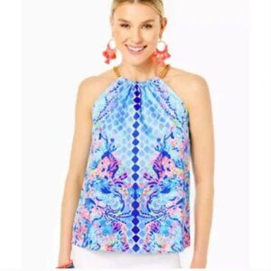 NWT Lilly Pulitzer Isa Halter Top Multi Hidden Treasure XXS (Size 0) 010409
